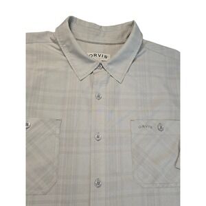 Orvis Shirt Men XXL Gray Classic Windowpane Plaid Button Down Short Sleeve Tech‎